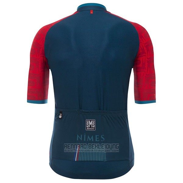 2017 Fahrradbekleidung Nimes Vuelta Espana Blau und Rot Trikot Kurzarm und Tragerhose
